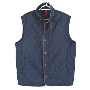 Cremieux Quilted Vest Mens L Navy Blue Diamond Stitch Full Zip Snap Front